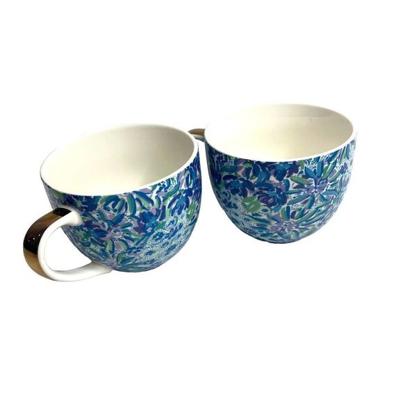 Set of 2 Lilly‎ Pulitzer tea coffee Mugs High Maintenance Blue Floral Cups - Picture 5 of 7